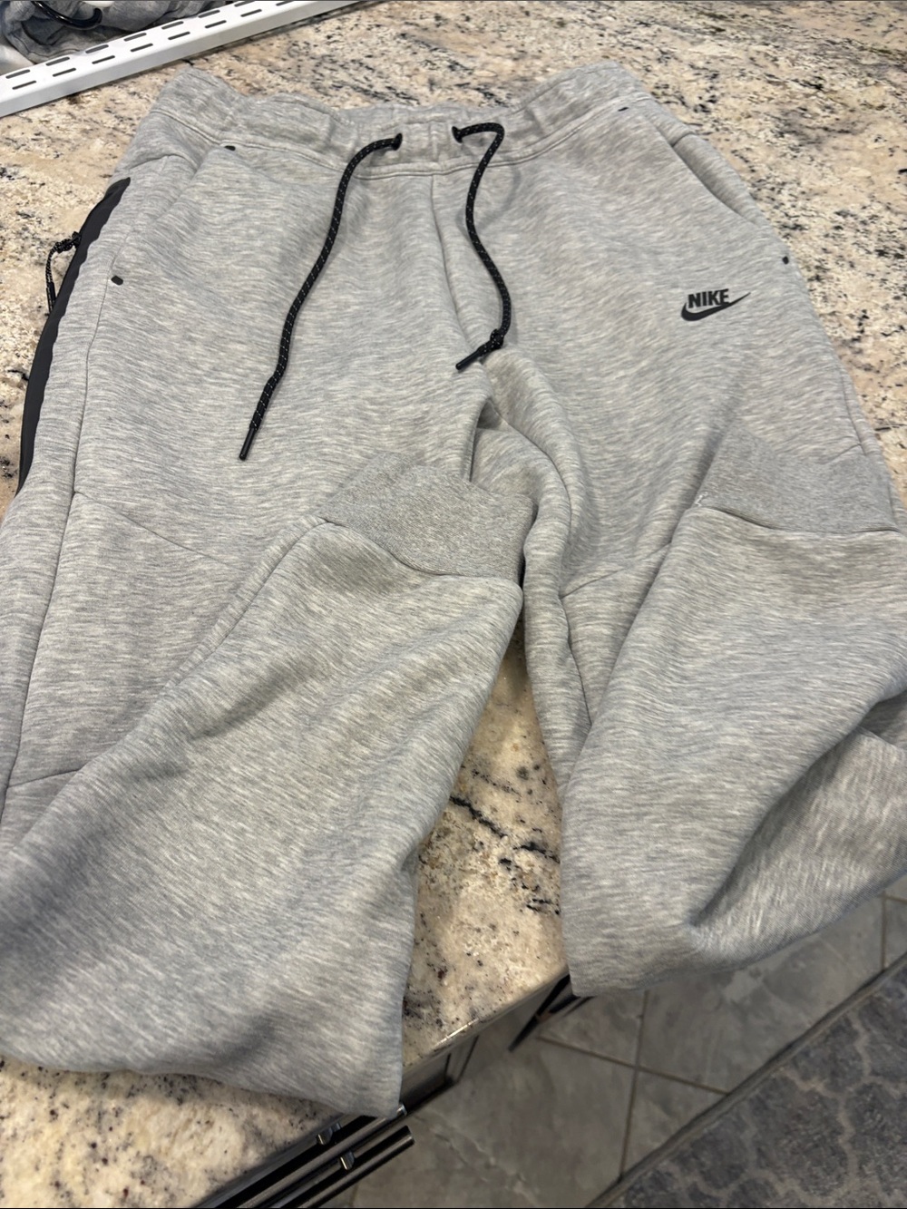 Nike Tech Light Grey Mens ' Jogger Sweatpants with Black Drawstrings